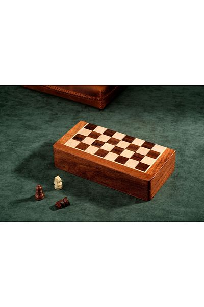 Ban Store Handmade 12.5 cm Magnetic Wooden Chess Set, Portable Solid Wood Foldable (Travel Size)