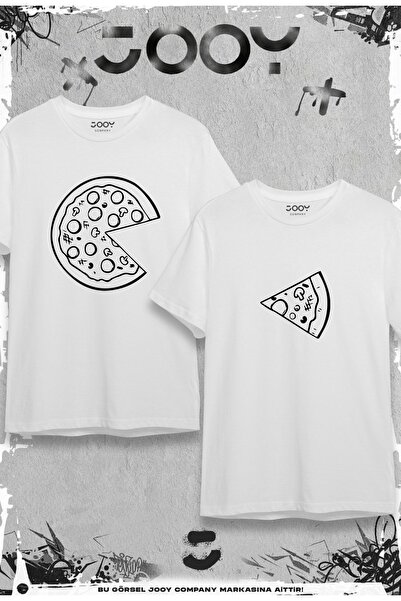 Jooy Company طقم تيشيرت أبيض كبير الحجم بتصميم شريحة بيتزا مكون من قطعتين