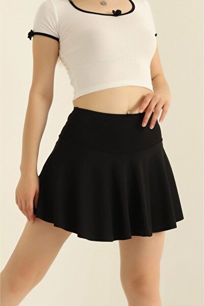 Siyah Kadın Sharp Black Toparlayıcı Çelik Kumaş Full Esnek Şort Etek 40 Cm
