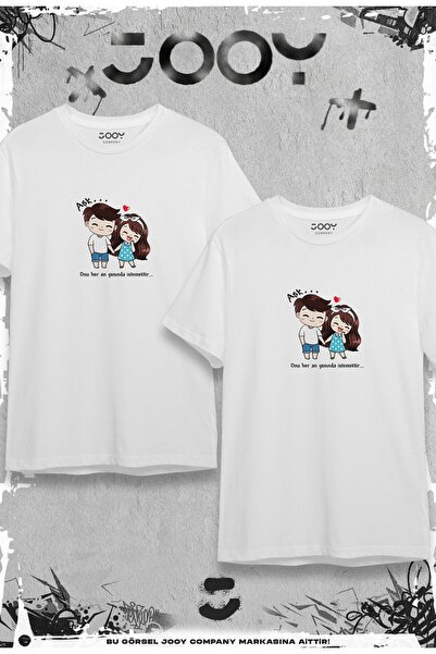 Jooy Company Set de 2 tricouri albe supradimensionate pentru cupluri de iubiț...