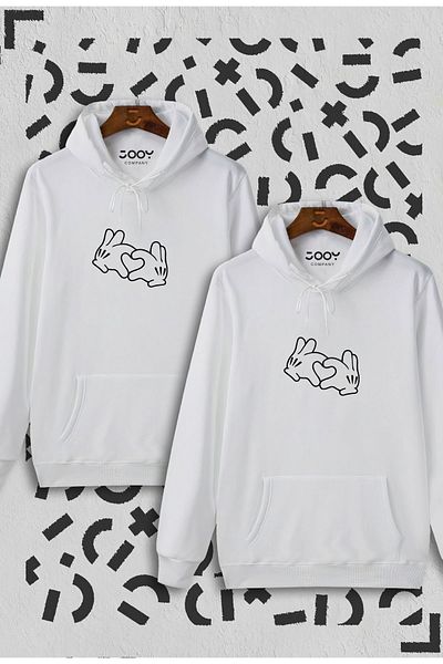 Jooy Company Hanorac alb cu glugă, cu design de mână, cu inimă