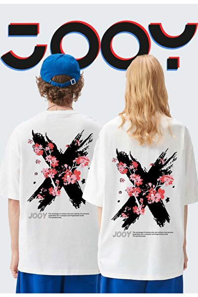 Jooy Company Unisex Lover Combination X Flowers Λευκό Oversize Tshirt Σετ 2 τεμαχίων