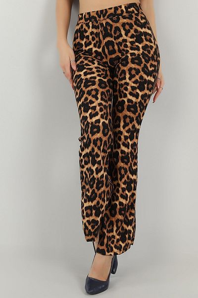 KaSheHa Leopard Patterned Suede Full Flexible Flare Leg Trousers 100 cm