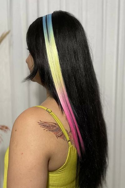 little Luv Turquoise - Yellow - Pink Ombre Straight Snap Side Hairpiece