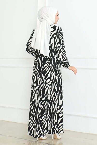 MA GİYİM Μαύρο φόρεμα Hijab με σχέδιο Zebra