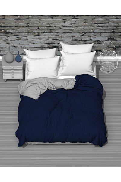 MODELHOME Double Two Color (Navy Blue-Grey) Cotton Ranforce Fabric Duvet Cover, Duvet Cover (200 x 230 cm)
