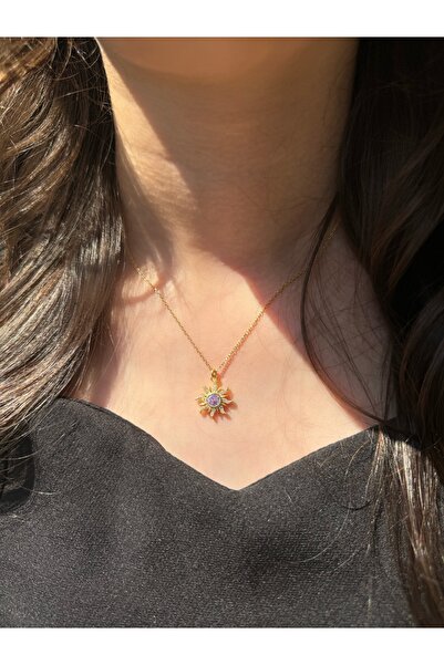 Harlofia Jewelry 925 Ayar Gümüş Mor Taşlı Güneş Kolye