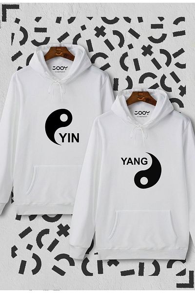 Marjill Λευκό Yin Yang 2-Pece Combination - Φούτερ με κουκούλα Lover