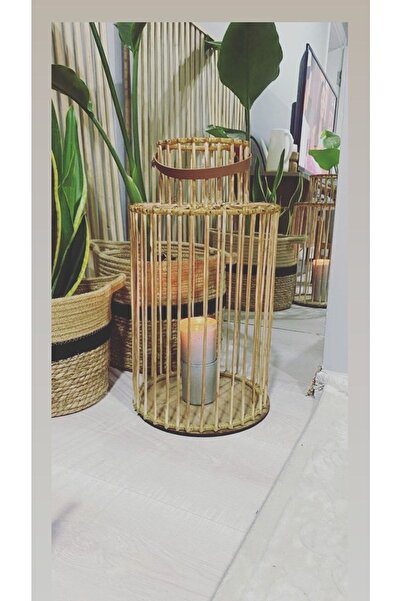 dekorasyoncunuz El Emeği Doğal Bohem Model Bambu Fener Mumluk