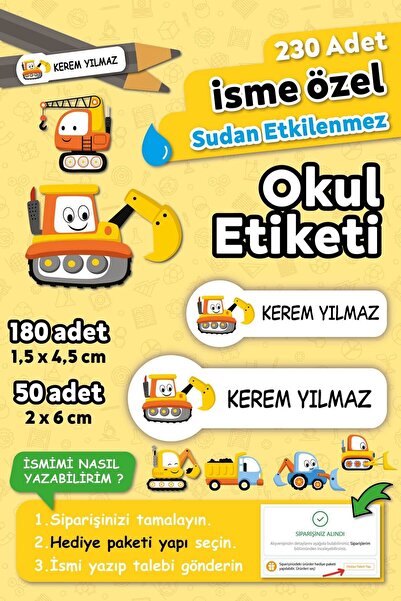 HediyeHanesi İş Makinaları Temalı Kişiye Özel İsimli Defter Kalem Okul Etiket...
