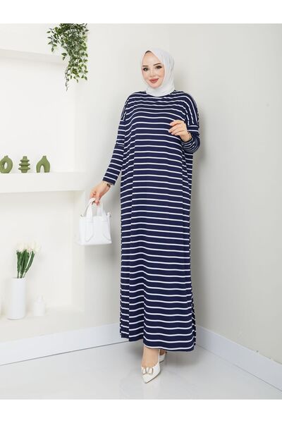 MODAMÜNASİP Φορέστε το υπέροχο μας χτενισμένο βαμβακερό ριγέ φόρεμα που δεν αναγνωρίζει τη γραμμή της μέσης