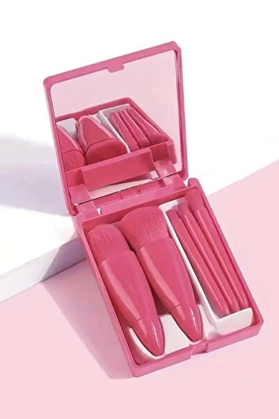 MUJGAN 5-Piece Red Color Professional Portable Mirrored Makeup Brush Set