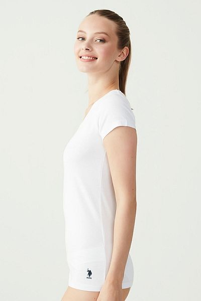 U.S. Polo Assn. Women's White V-Neck Short Sleeve T-shirt Us.b1.66004