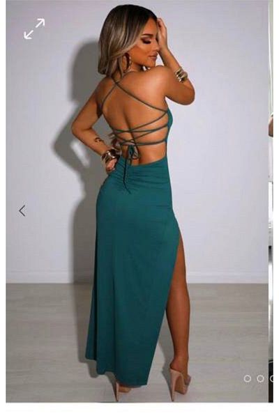Miss Long Back Low-cut Slit Dress