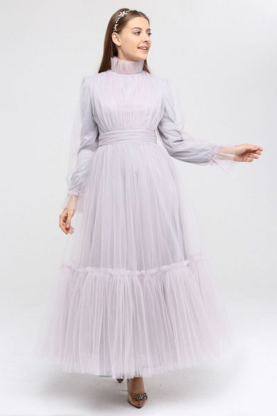 Asees Βραδινό φόρεμα Hijab Dream Tulle Gathered Λεπτομερές βραδινό φόρεμα