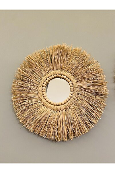 Genel Markalar Bohem Rafya Ayna Seti Dekoratif Üçlü Ayna Duvar Süsü Boncuk Detaylı