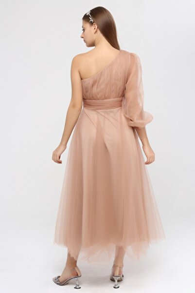 Asees Βραδινό φόρεμα Imagine Tulle One Shoulder Balloon Sleeve Mesh Λεπτομερές βραδινό φόρεμα