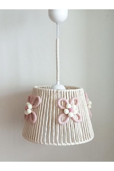 C&A&B KUZEY AVİZE Ecru مكرامية سلسلة التفاف زهرة زين Pompom تصميم طفلة الطفل في سن المراهقة غرفة قلادة مصباح الثريا