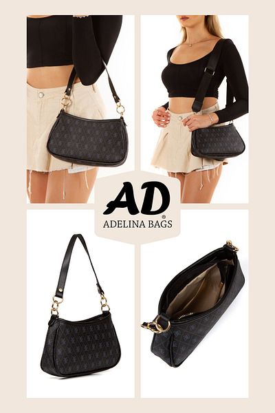 Adelina Bags Geantă de mână și de umăr cu model pentru femei Geantă baghetă neagră (CUREA LUNGA)