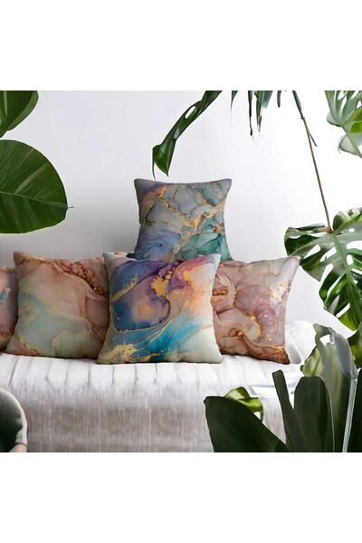 FLAMENCO TEKSTİL طقم وسادة رمي بتصميم سحابة مطر مزدوجة مطبوعة بنمط رخامي مكون...