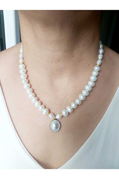 DEVİ fashion Gerçek Incili Çelik Uçlu Anneler Günü Gelinlik Abiye Kolye