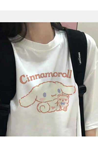 AEMİ Tricou de damă oversize alb cu model Cinnamoroll