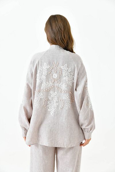 lovebox High Waist and Embroidery Sequin Detailed Long Sleeve Shirt and Wide Leg Pants Set with Pockets - 218