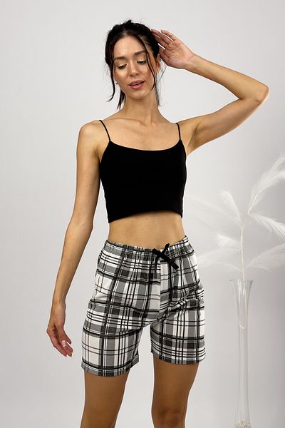 Betimoda Women's High Waist Four Seasons Shorts Pajamas White Black Square