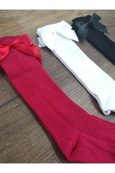 Leement socks Памучни чорапи за момиче с панделка - 3 чифта с аксесоари