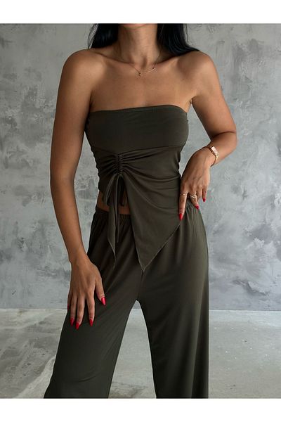 SUYA US WEAR Set bluză și pantaloni fără bretele din țesătură Sandy
