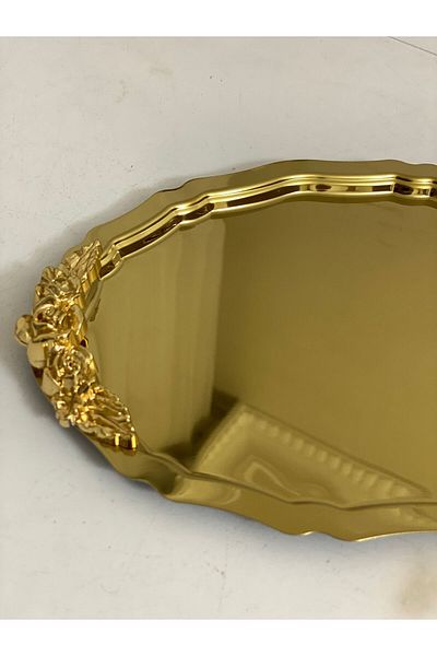 Elzemm store 20*25 cm Gold Oval Model 1 Pcs Presentation Table with Handle