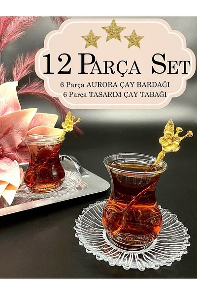 Paşabahçe Aurora Tea Cup Imported Tea Plate Set 12 Piece Set