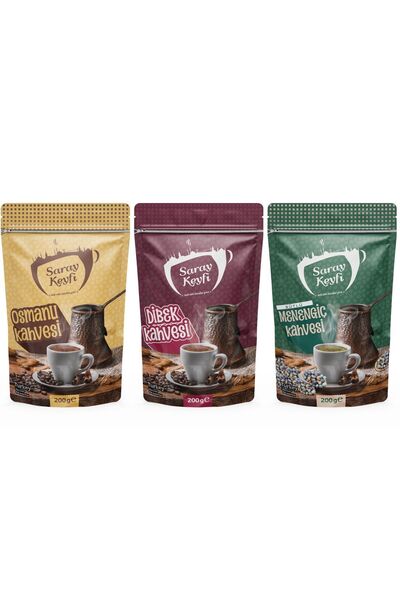 SARAY KEYFİ 3 Lü ‘ Set - Osmanlı Kahvesi 200 gr + Dibek Kahvesi 200 gr + Sütl...
