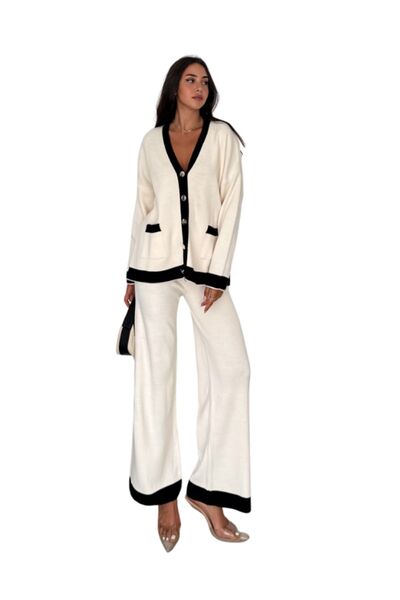 WOMAN VISION Kötött női kétrészes szett - fém gombos kardigán és bő nadrág LAP-002