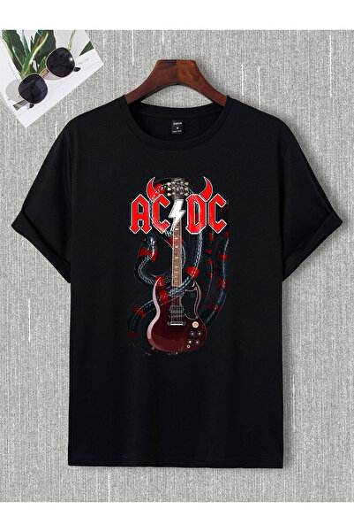 donamod Unisex Oversize Ac Dc Black Sabbath Iron Madıen Metallıca Pantera Slipknot Rock Metal Tişört T shirt