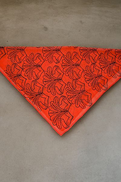 leillART Red Color Patterned Women's Hair Bandana - Handmade