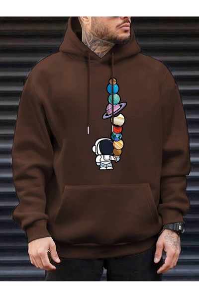 AMMA Χειμερινό φούτερ με κουκούλα Unisex Astronaut and the Wandering Printed Oversize - 3 νήματα
