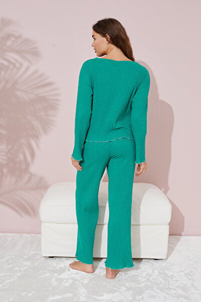 Siyah İnci Zöld hímzett vékony pamut szezonális pizsama szett