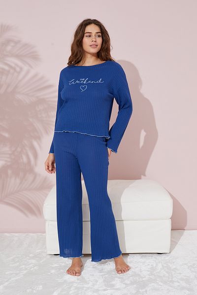 Siyah İnci Saks Seasonal Embroidered Thin Cotton Pajama Set