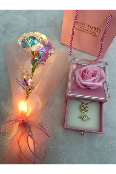 PRİYA JEWELERY Sevgiliye Özel Led Işıklı Hediye Seti, Kolye Ve Yüzük Set Lüks...