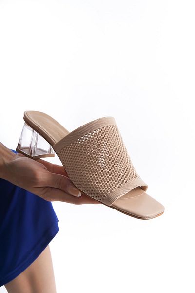 çaçaroz Large Size Knitwear Transparent Heeled Slippers