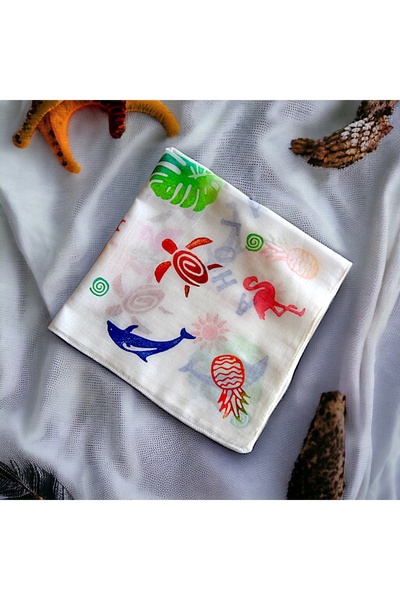 leillART White Patterned Cotton Women's Hair Bandana - Handmade