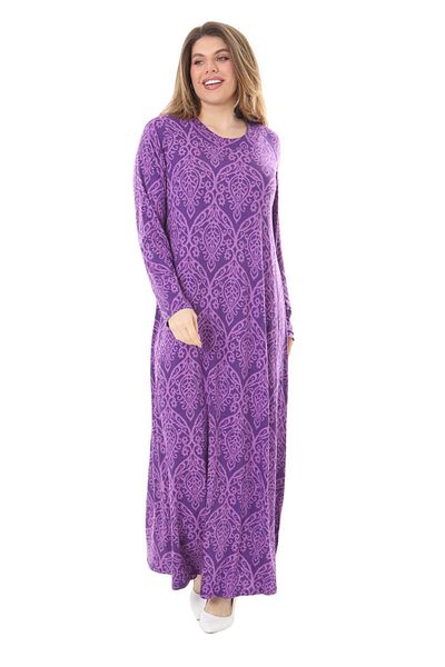Hazinedan Purple Floral Patterned Plus Size Hijab Dress