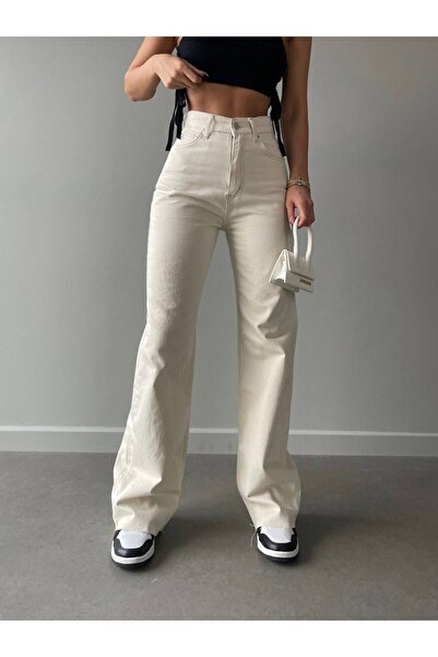 LAMİRAMOOD BOL PAÇA BEJ PALAZZO Yüksek Bel Kalite