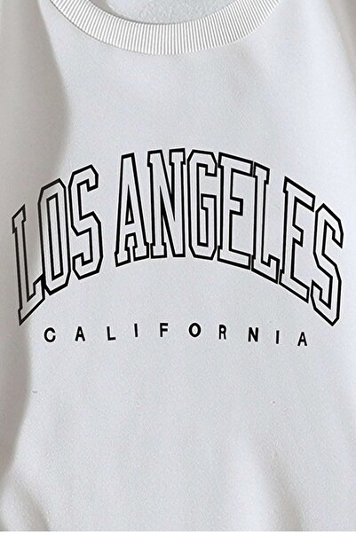 MODAGEN Weißes bedrucktes Los Angeles-Sweatshirt mit Rundhalsausschnitt für Damen