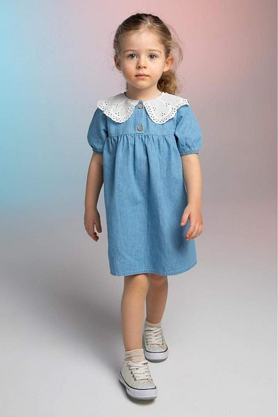 GAistKids Rochie de blugi pentru fete cu guler alb