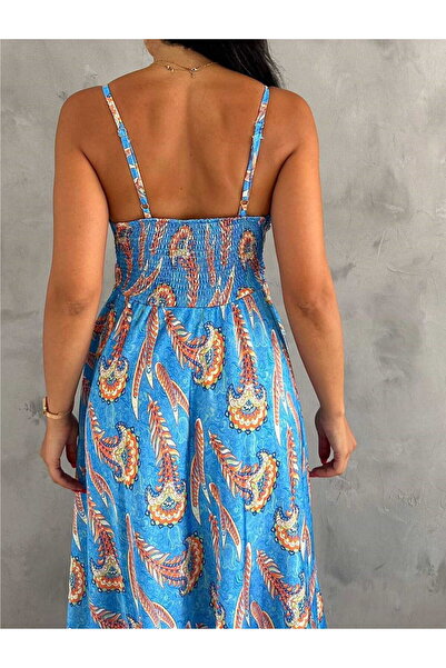 veira Satin șifon albastru cu model etnic