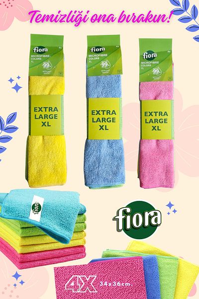 FİORA Xl Colors 4-Piece Microfiber Cleaning Cloth