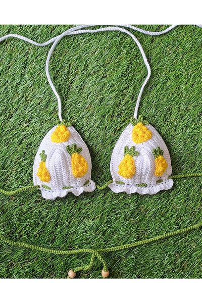 SOUL BY A&B Hand Knitted Pineapple Bikini Strawberry Watermelon Crop Bikini Blouse Teen Girl Summer Summer Beach Beach Stylish