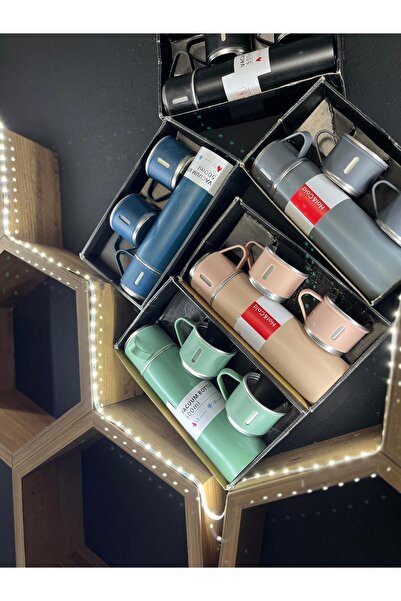 Şems Pazarlama Paslanmaz Çelik Termos Seti 3'lü Bardak Çift Vakumlu 500 ml Vacuum Flask Set